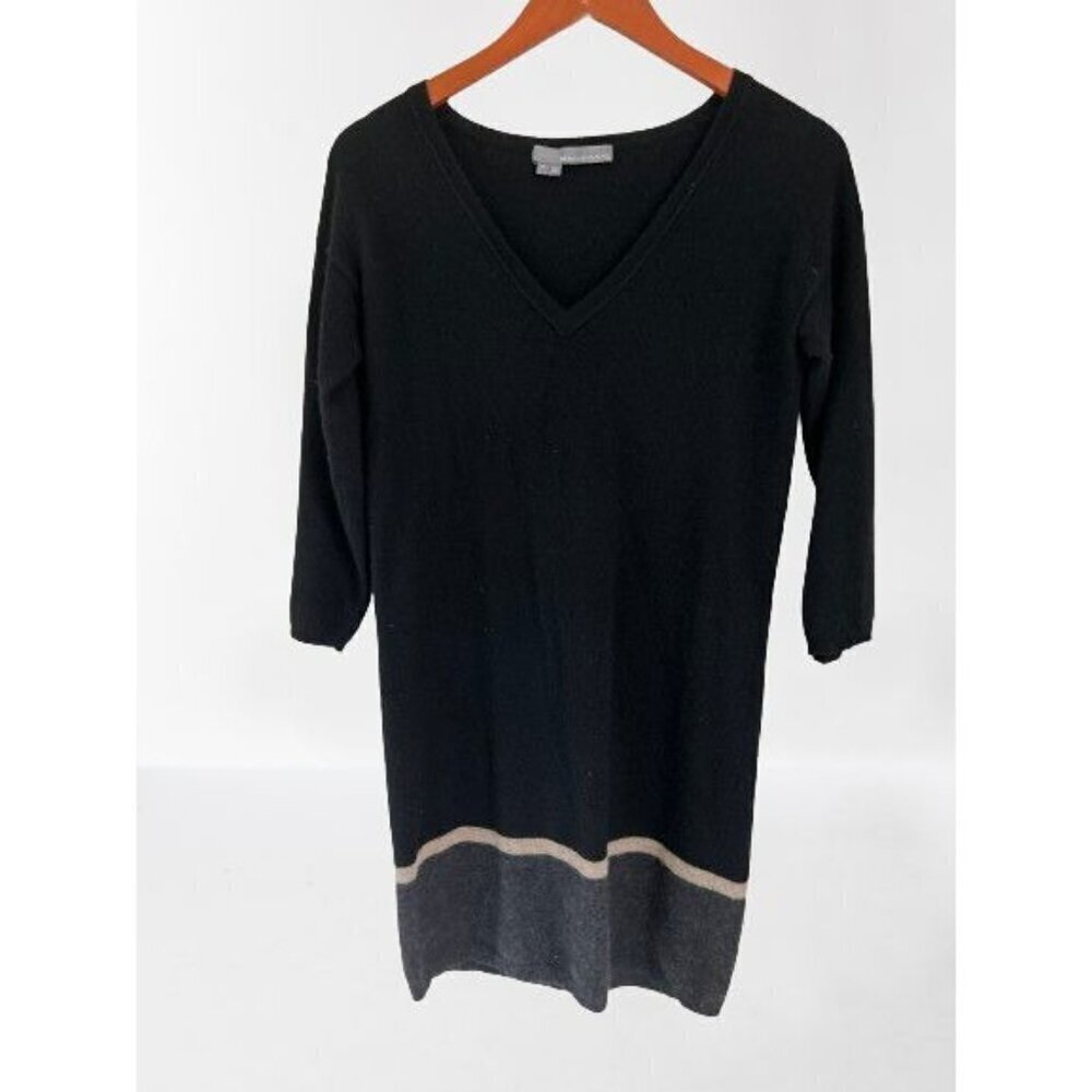 360 Cashmere Dress Black Gray Long Sleeve PulloverCrewneck Size Small